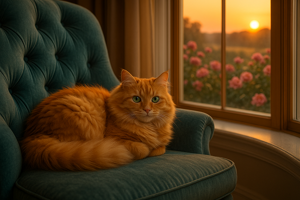 تصویر یک گربه کنار پنجره